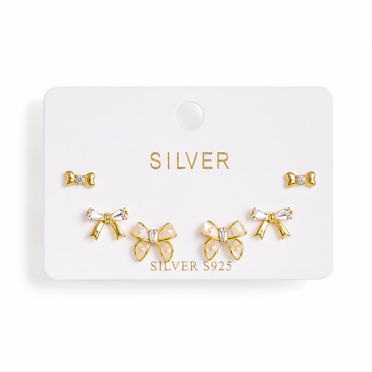 Silver Bow & Heart Tiny Set of 3