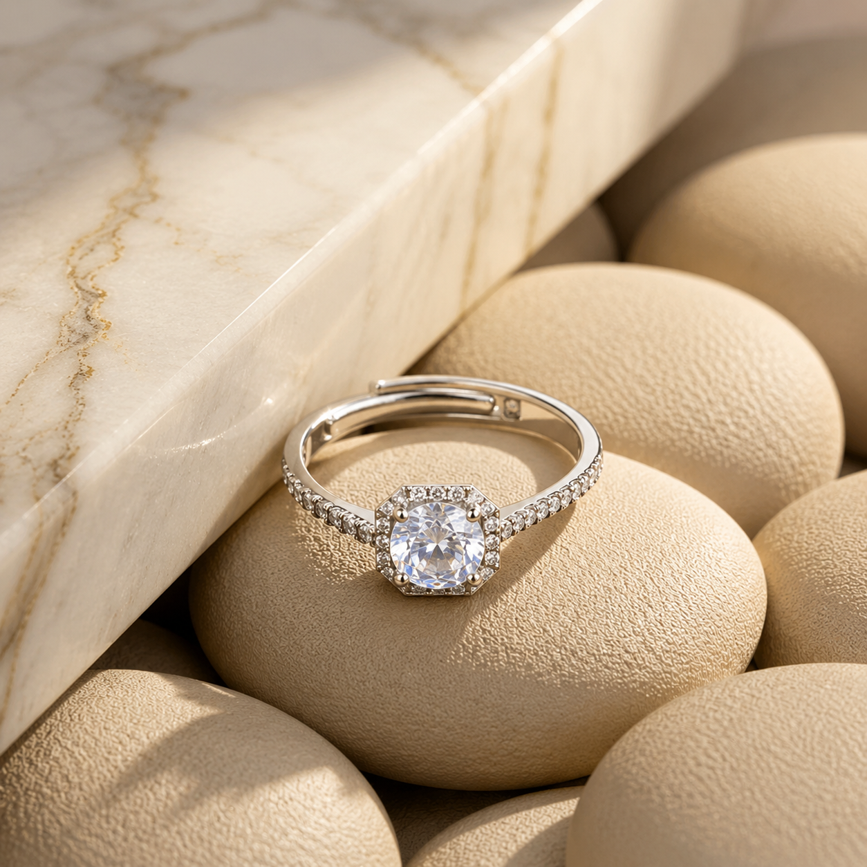 Silver Luxe Cushion Adjustable Ring