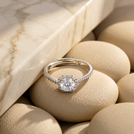 Silver Luxe Cushion Adjustable Ring
