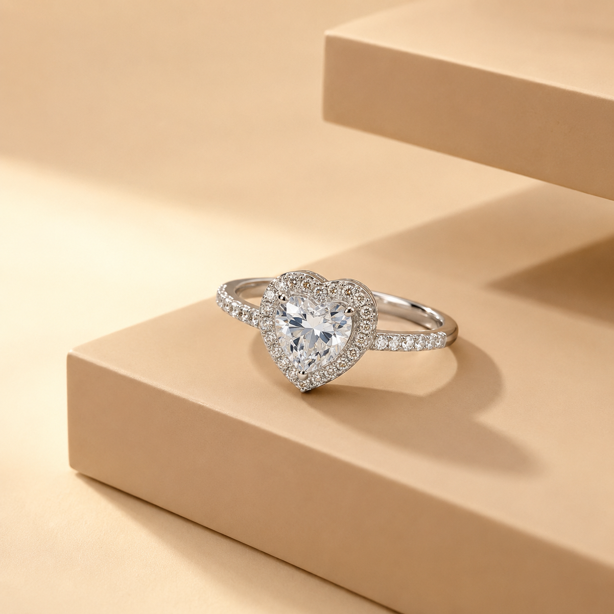 Silver Elegant Heart Solitaire Adjustable Ring