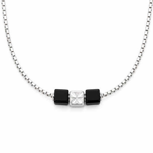 Silver Black Accent Anklet