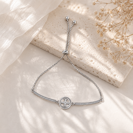 Silver Cross Charm Adjustable Bracelet