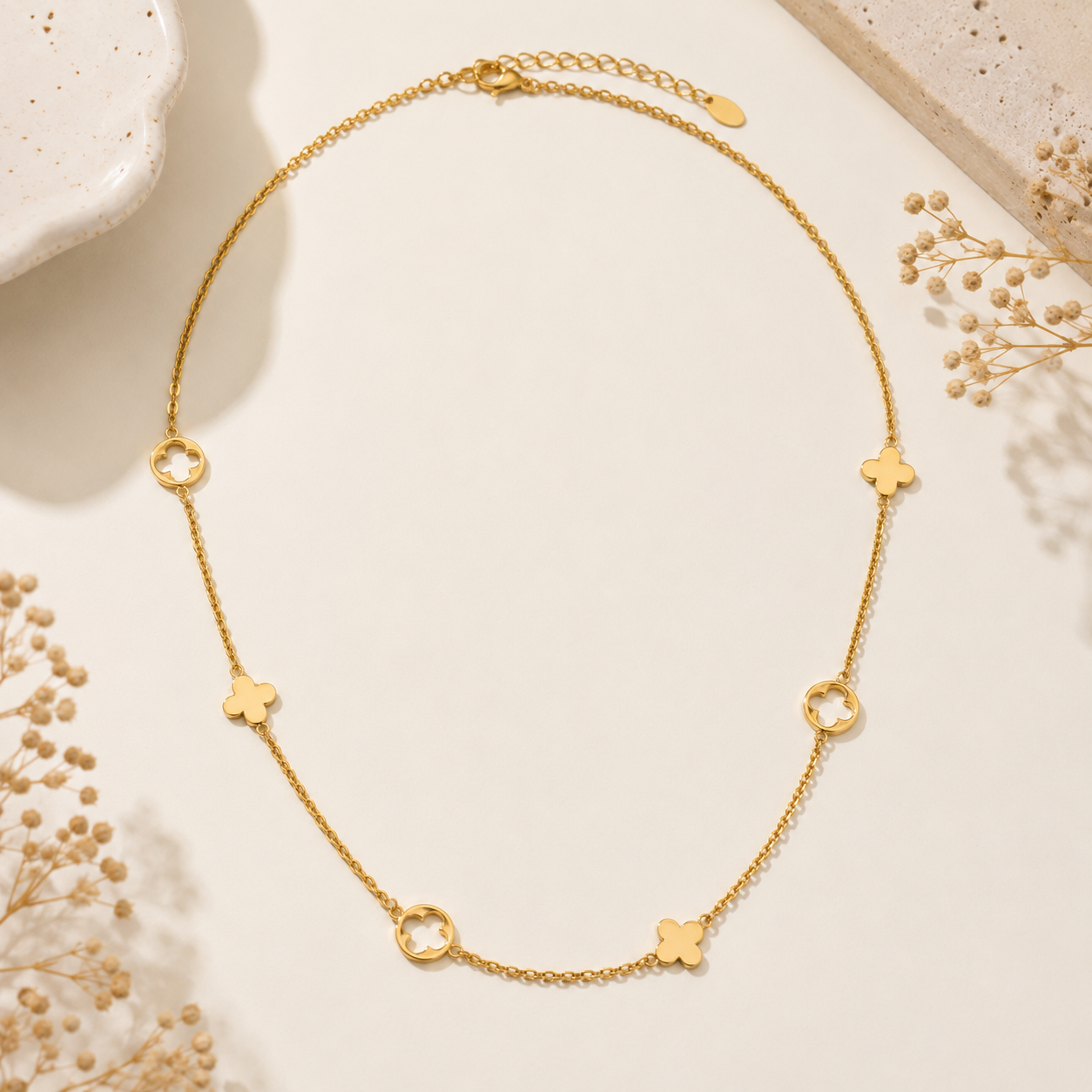 Demi Fine Clover Charm Station Necklace