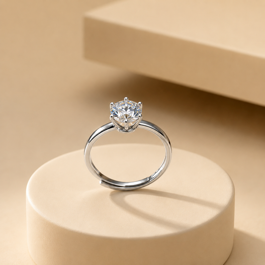 Silver Crown Setting Adjustable Ring