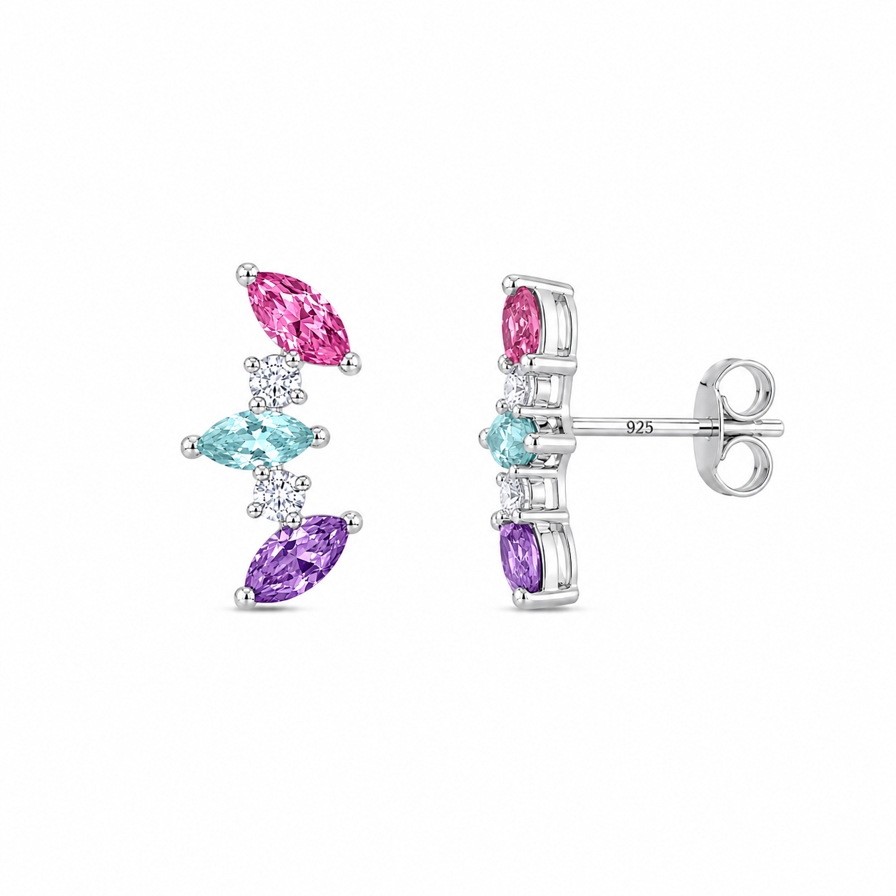 Silver Pastel Marquise Stud Earrings