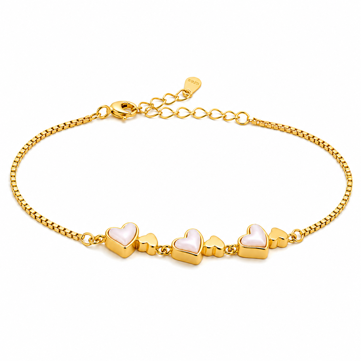 925 Silver Mother of Pearl Heart Bracelet