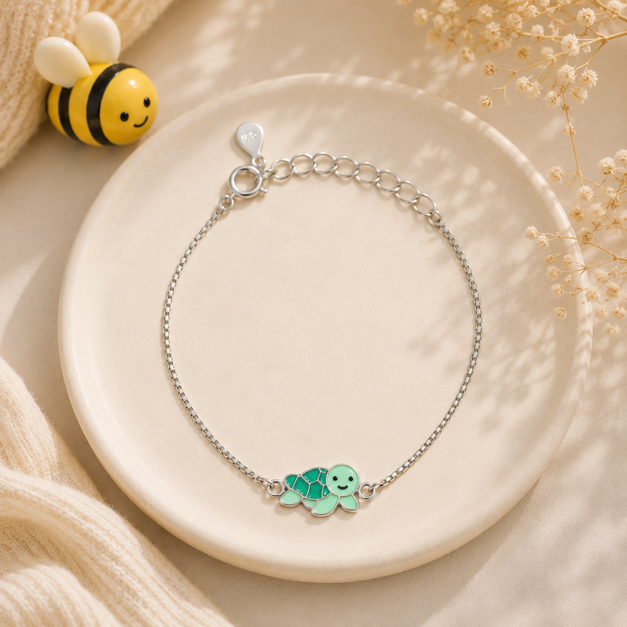 Silver Turtle Enamel Kids Bracelet