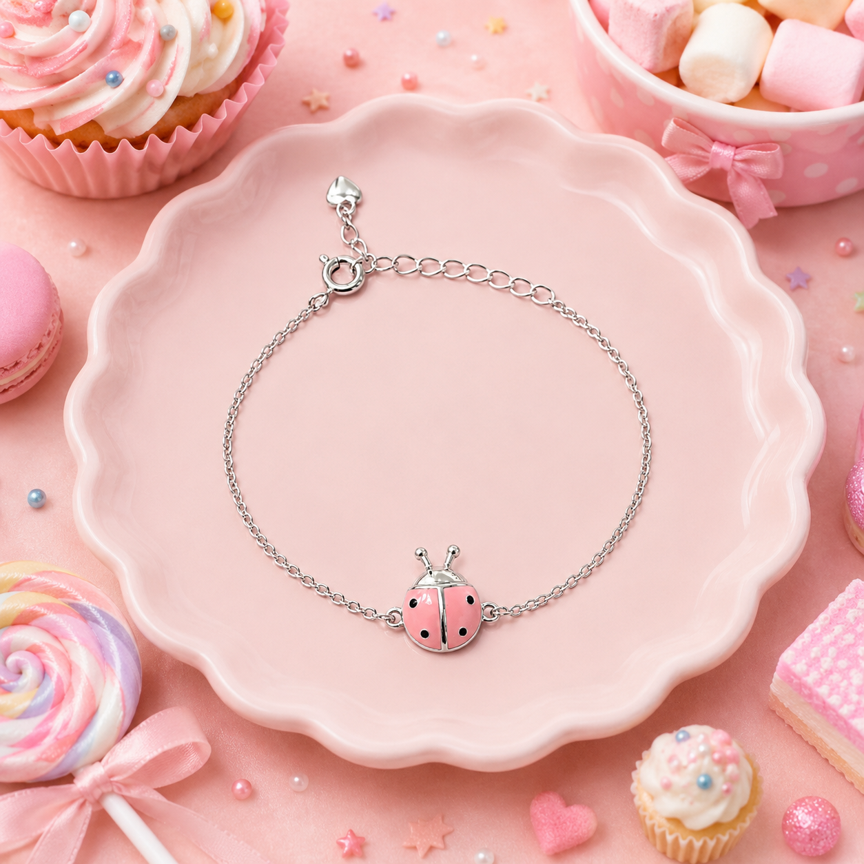 925 Silver Ladybug Enamel Kids Bracelet