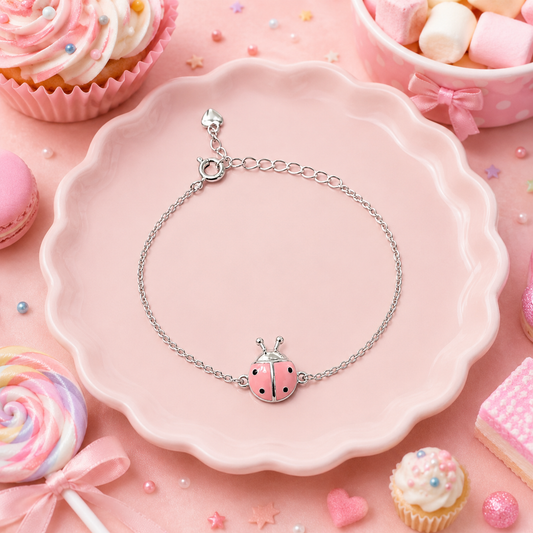925 Silver Ladybug Enamel Kids Bracelet