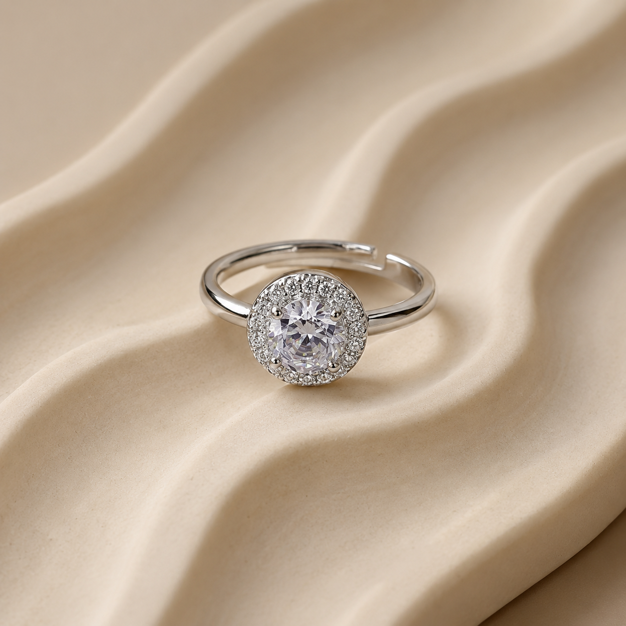 Silver Oval Halo Adjustable Ring