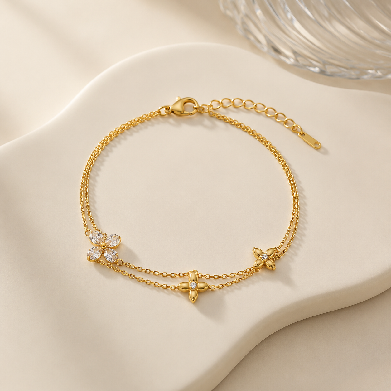 Demi Fine Double Chain Flower Bracelet