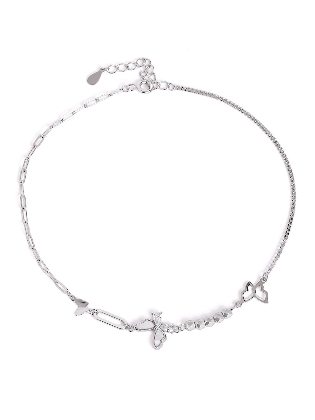 925 sterling silver anklet for women with adjustable chain, and elegant design