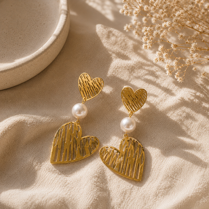 Amour Pearl Heart Drop Earrings