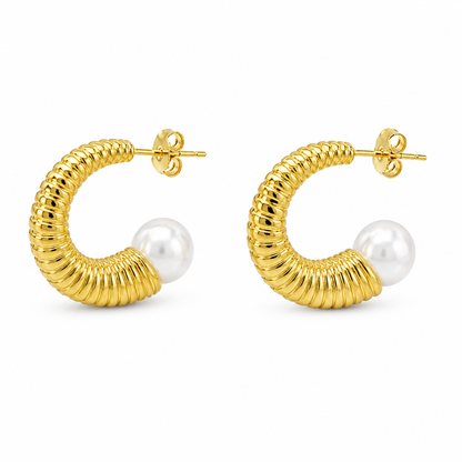 forME by MINOUS Ribbed Pearl Hoop Earrings
