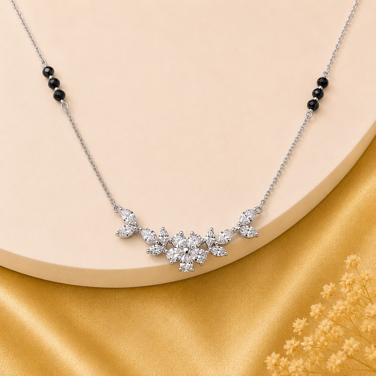Silver Floral Bloom Mangalsutra