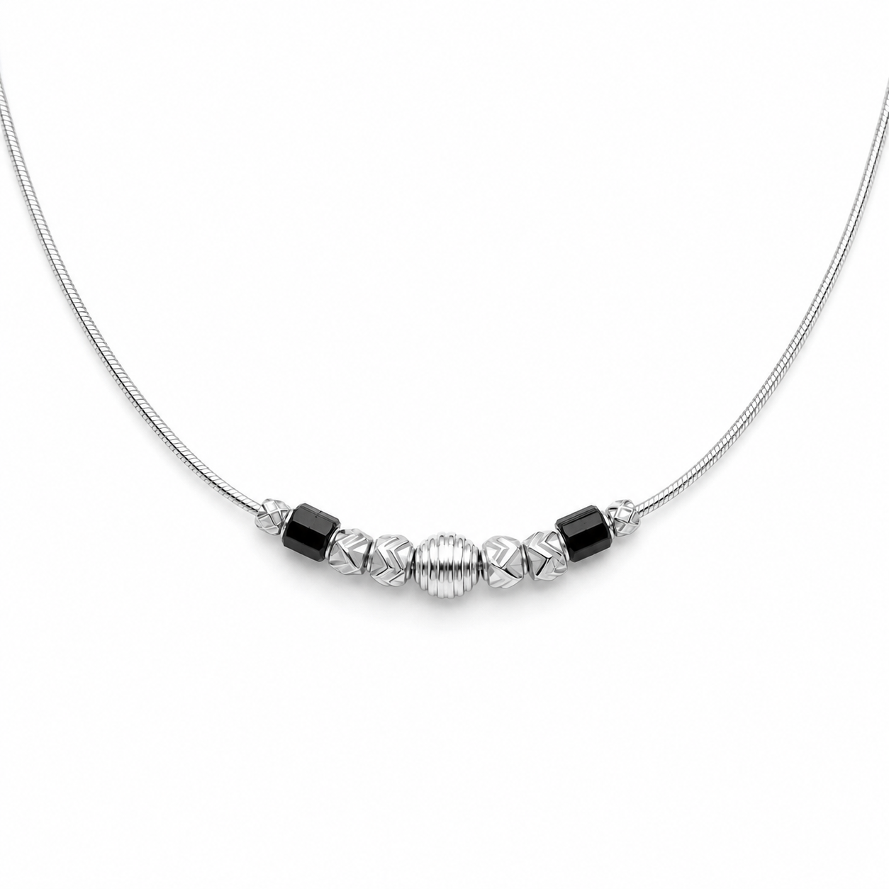 Silver Black Bead Minimal Anklet