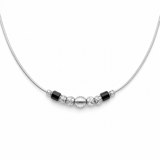 Silver Black Bead Minimal Anklet