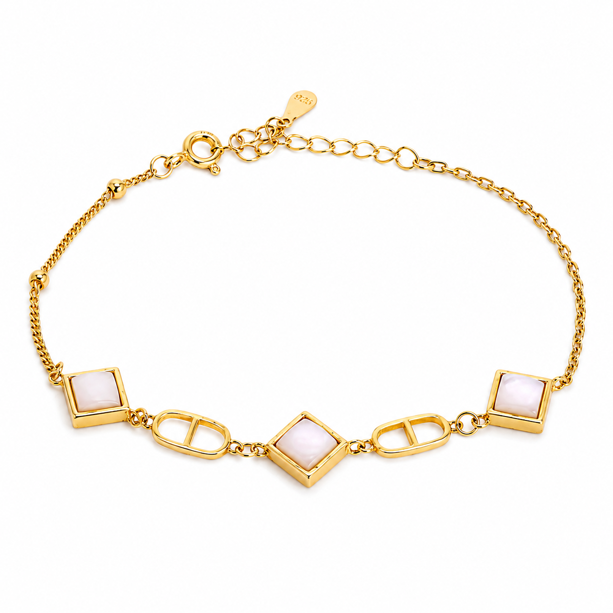 925 Silver Golden Geometric MOP Bracelet