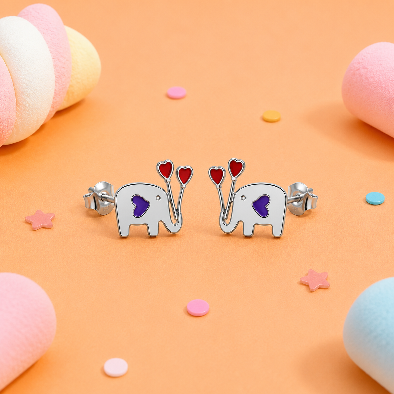 Silver Playful Elephant Balloon Earrings