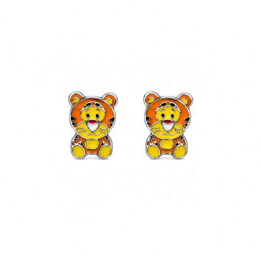 Silver Baby Tiger Kids Stud Earrings