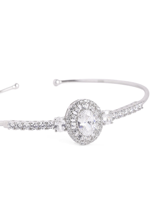 Radiant Halo Solitaire Open Cuff Bracelet