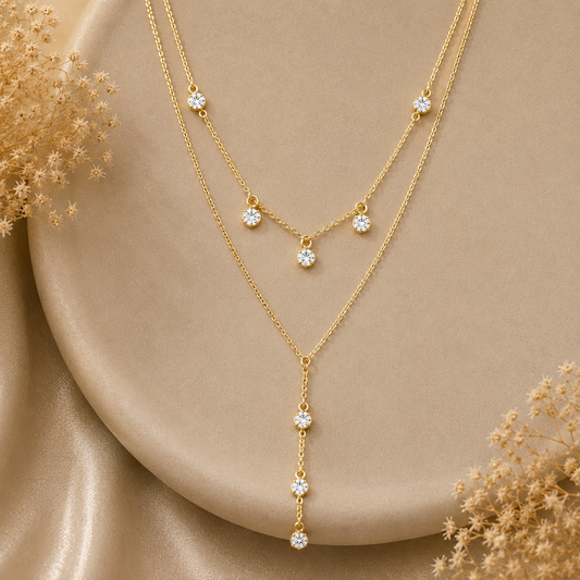 Demi Fine Layered CZ Drop Necklace