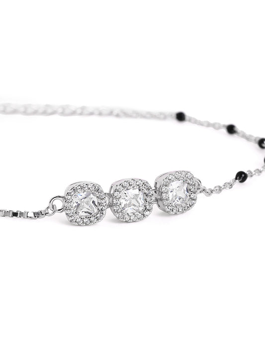925 sterling silver mangalsutra bracelet with black beaded chain