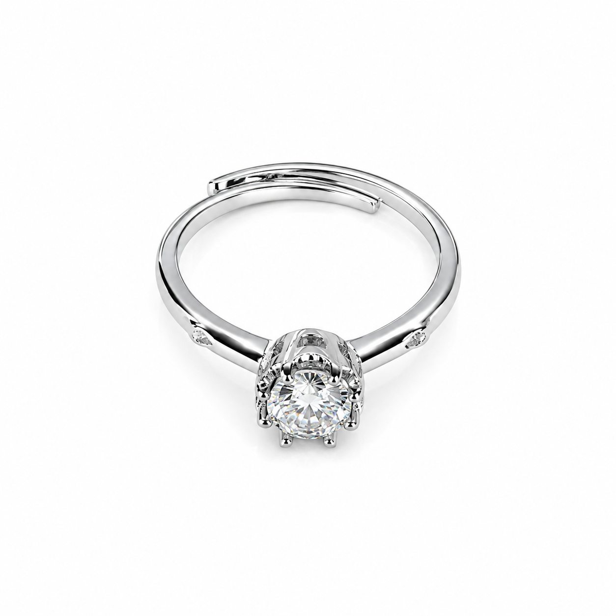 Silver Crown Solitaire  Adjustable Ring