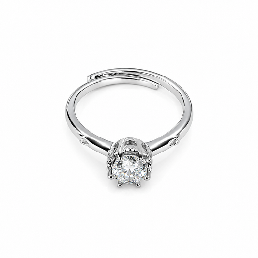 Silver Crown Solitaire  Adjustable Ring