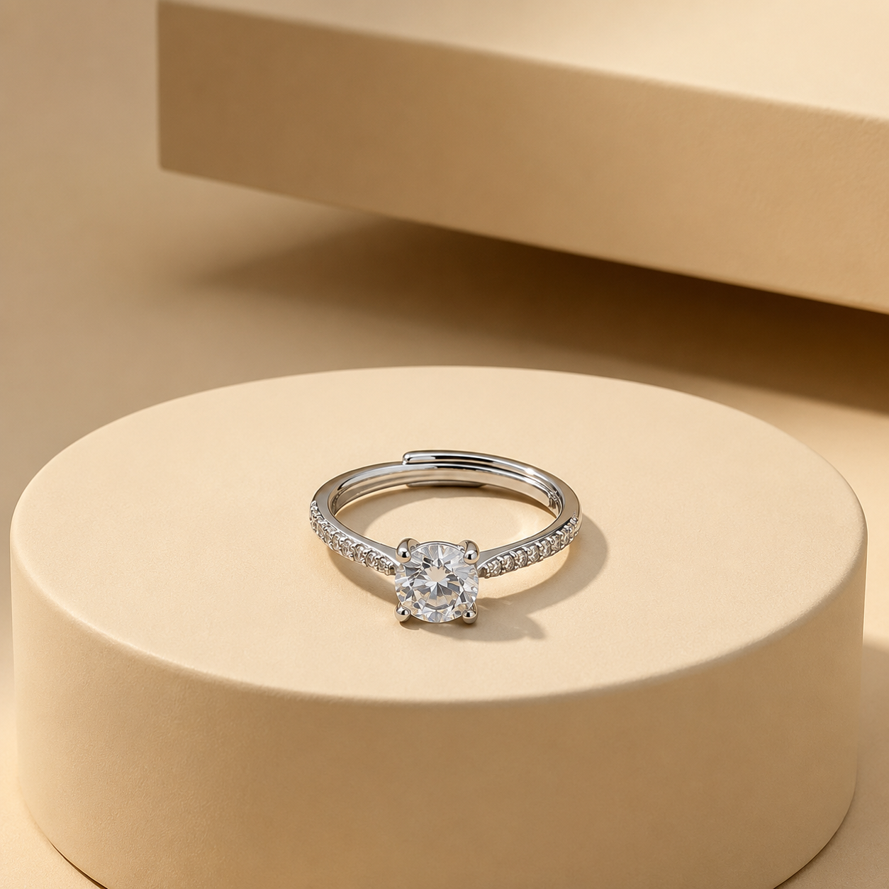 Silver Sparkling Cushion  Adjustable Ring