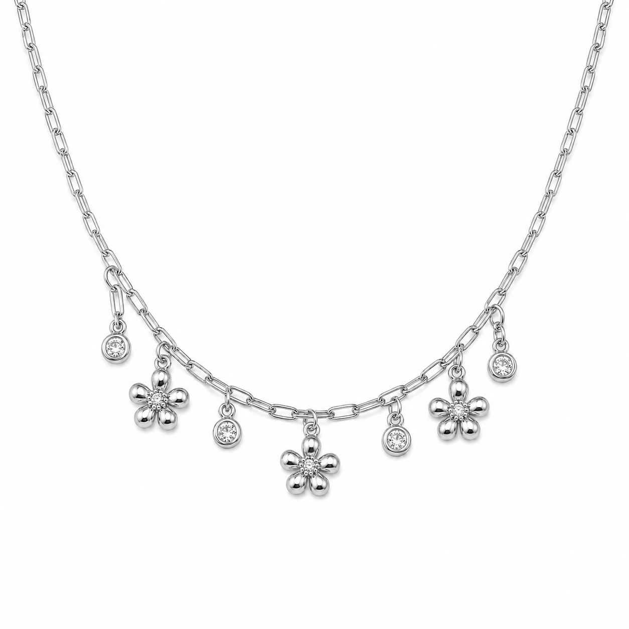 Silver Floral Charm Anklet