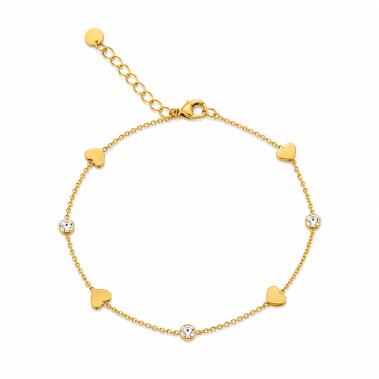 Heart & Crystal Gold Anklet