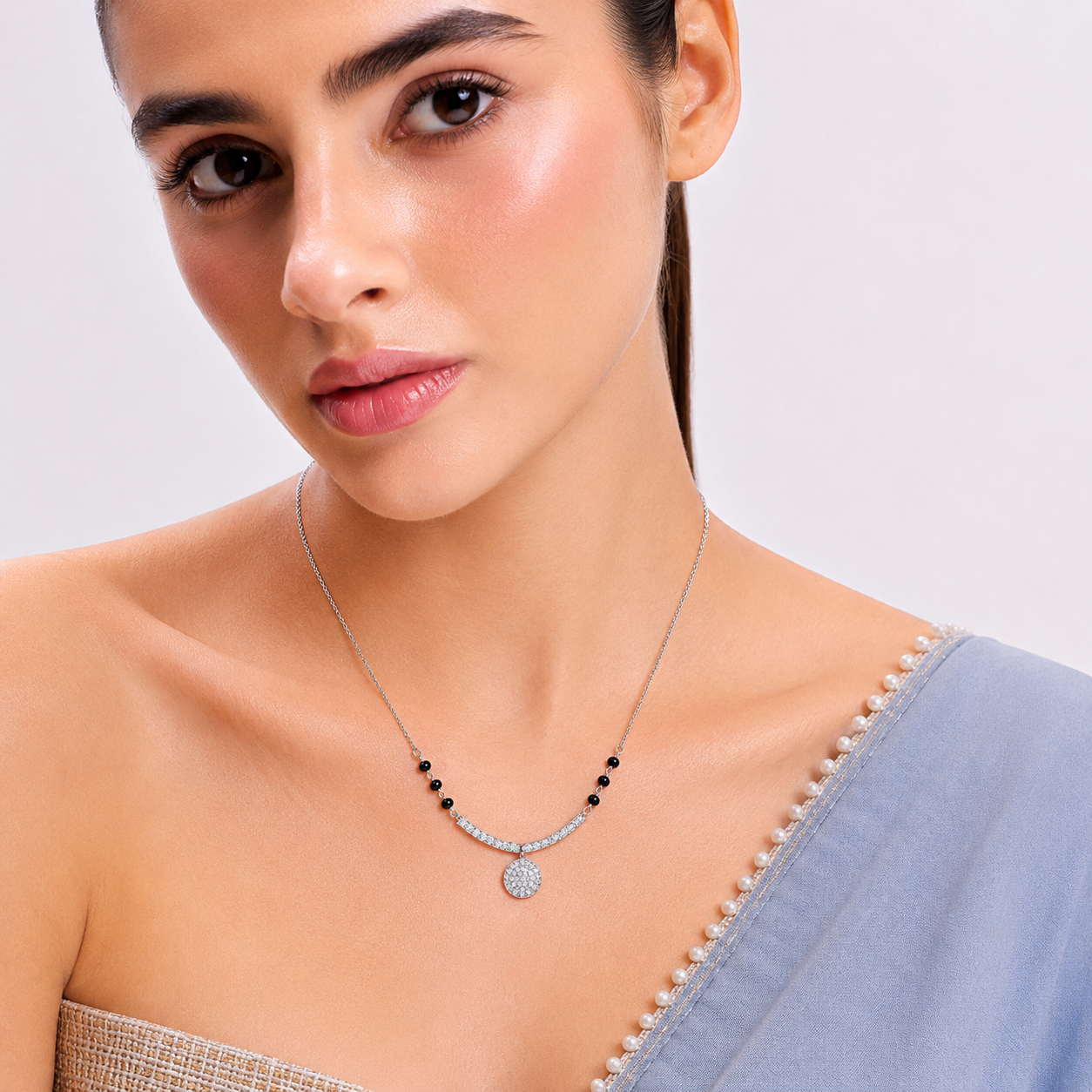Silver Curve Charm Mangalsutra