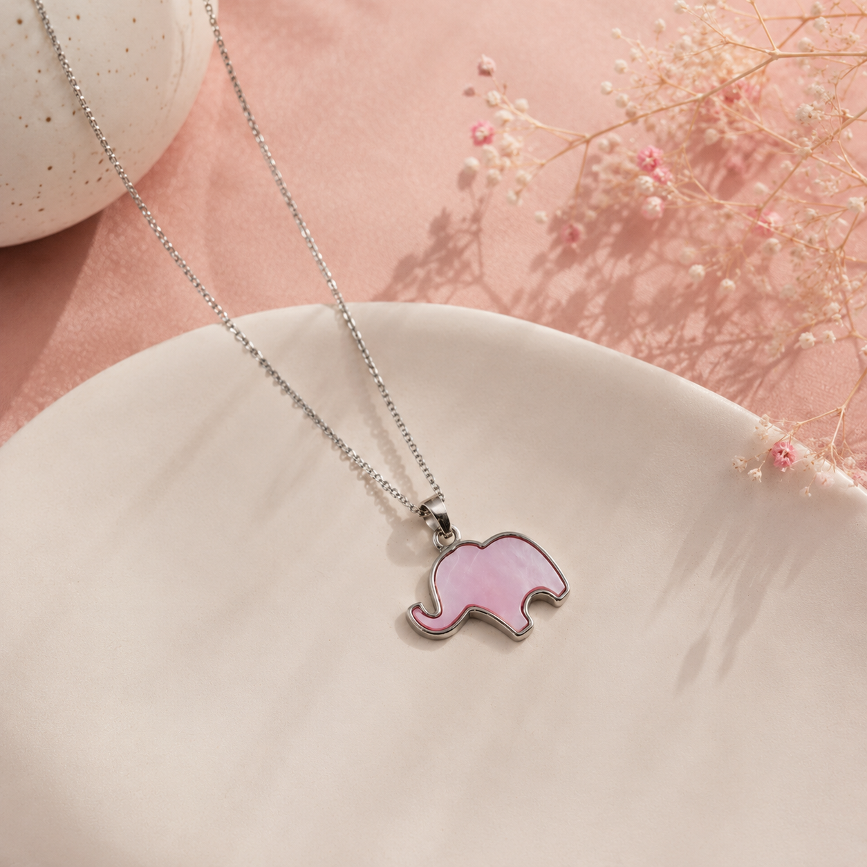 Silver Pink Elephant Pendant
