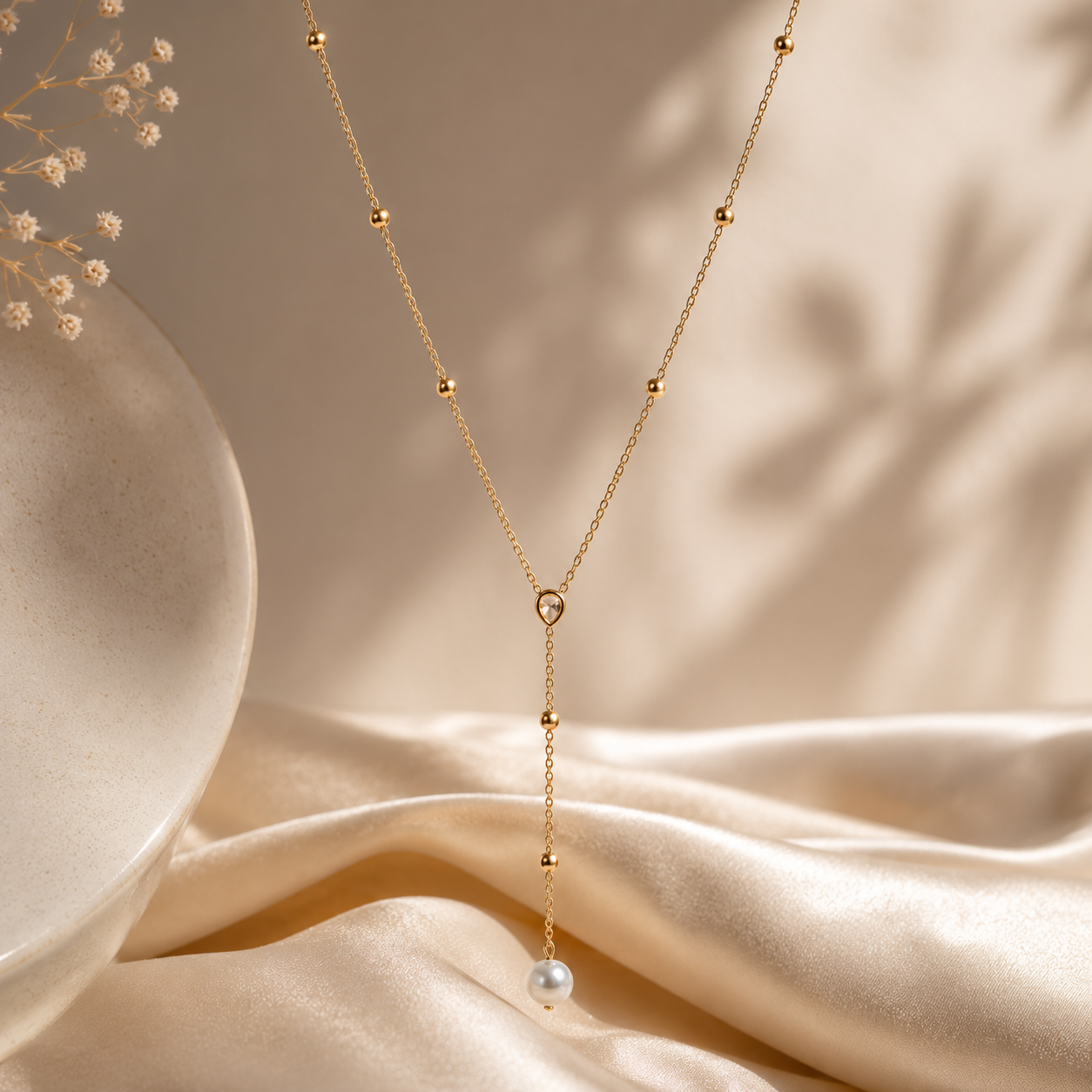 Demi Fine Lariat Beaded Pearl Necklace