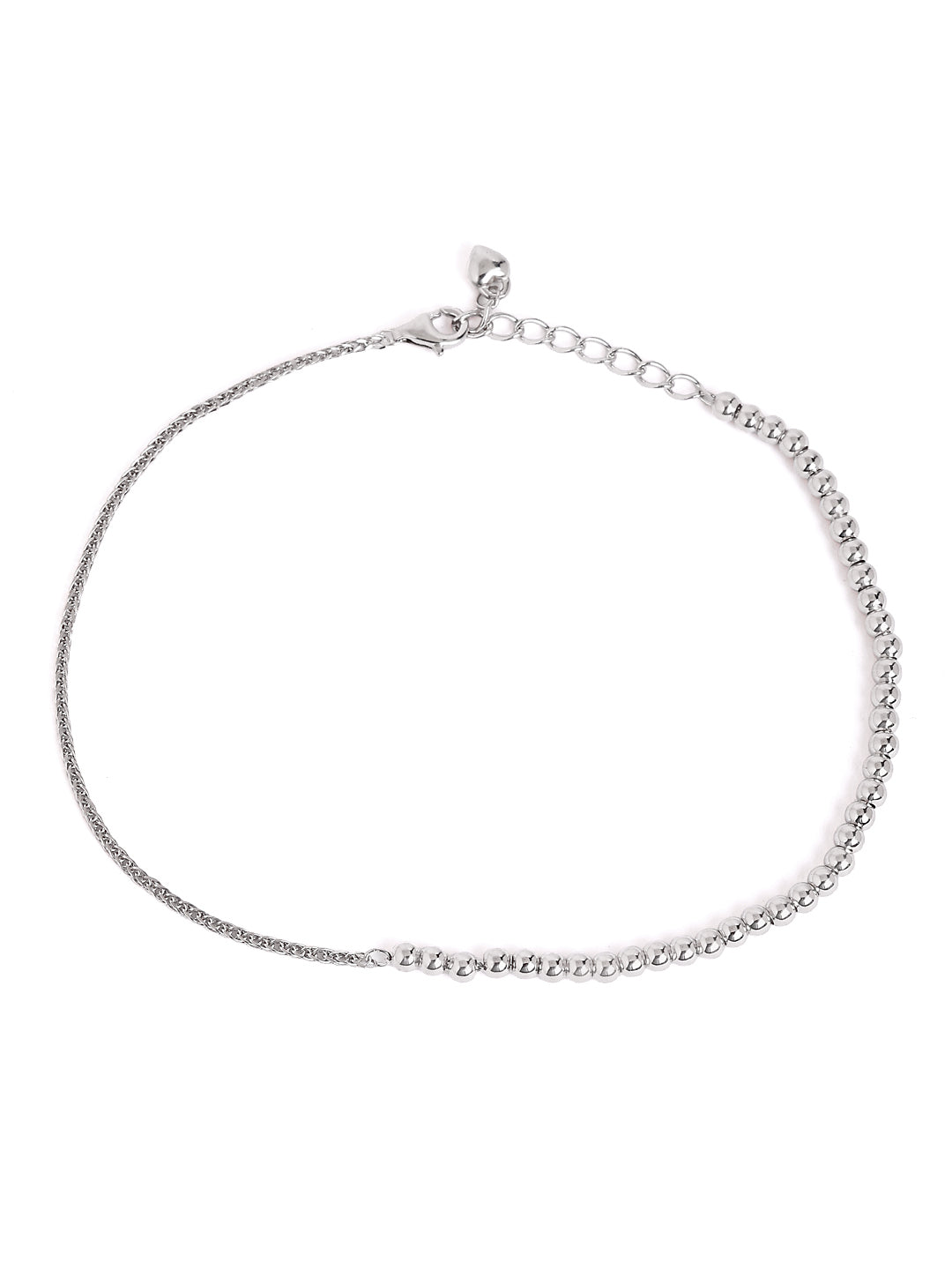 925 sterling silver beaded anklet for women with adjustable chain, and elegant design