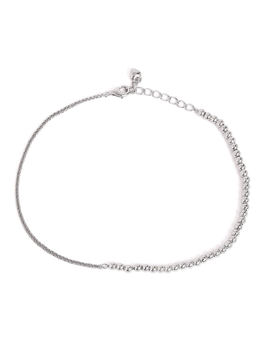 925 sterling silver beaded anklet for women with adjustable chain, and elegant design