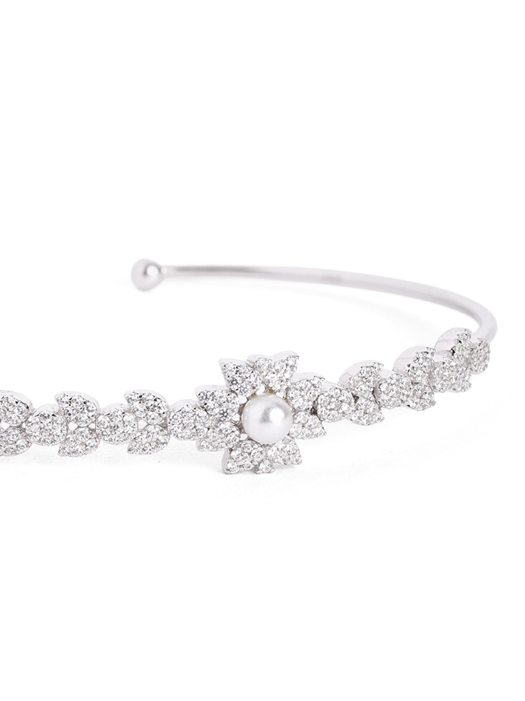 925 Silver Ethereal Pearl Petal Open Cuff
