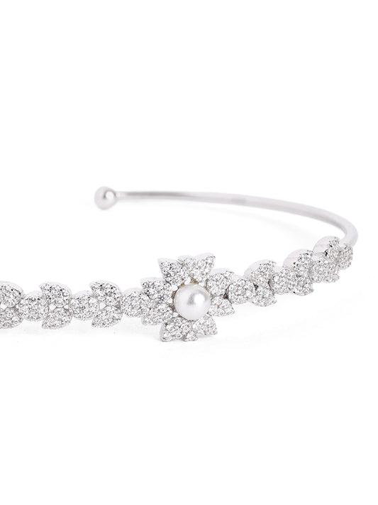 925 Silver Ethereal Pearl Petal Open Cuff
