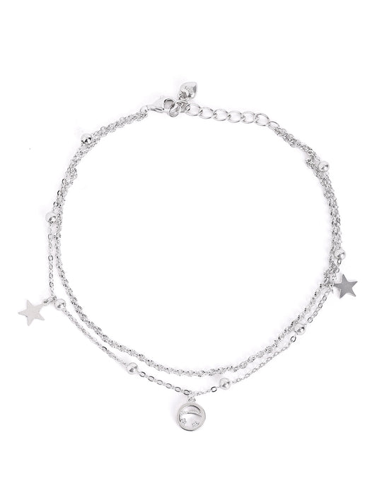 925 Silver Luna Starfall Layered Adjustable Anklet