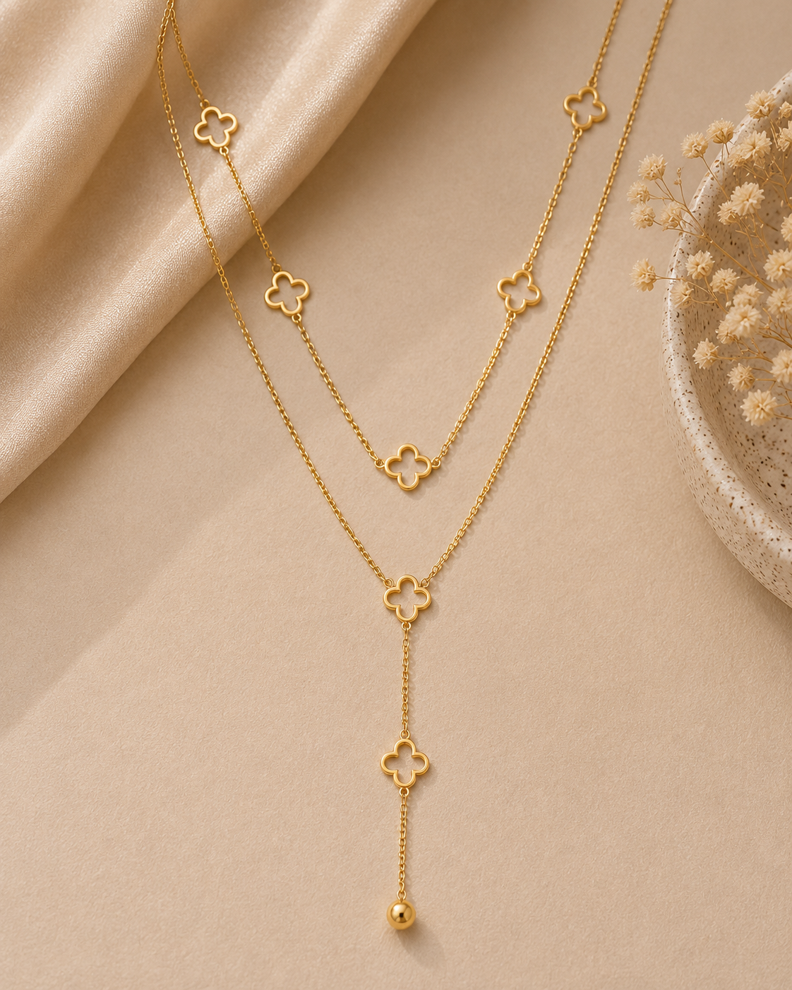 Demi Fine Double Layer Clover Necklace