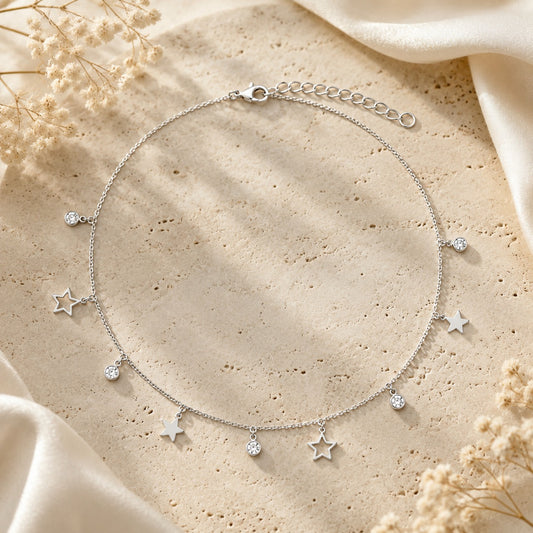 Silver Twinkle Star Anklet