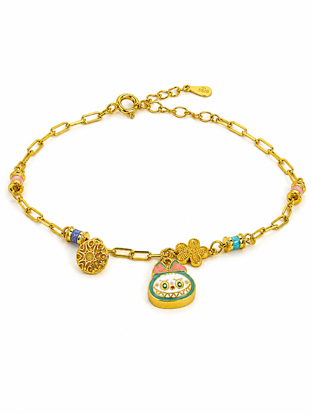 925 Silver Labubu Doll Cute Charm Bracelet