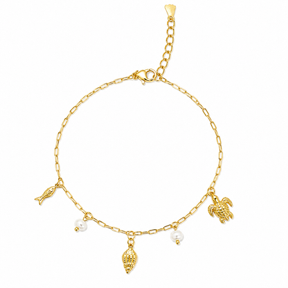 Coastal Pearl Charm Anklet