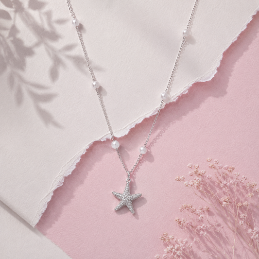 Silver Star Pearl Charm Necklace