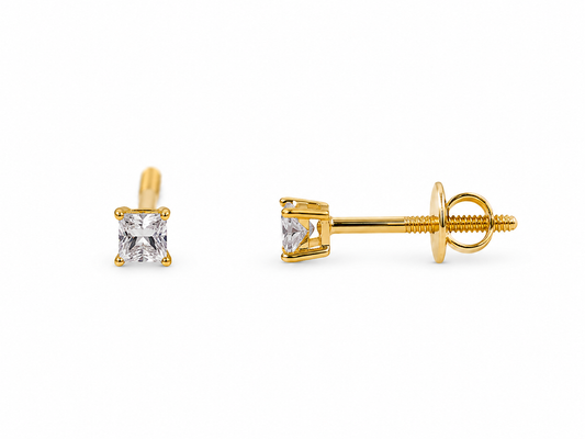 9K Gold Solitaire Screw Back Stud Earrings