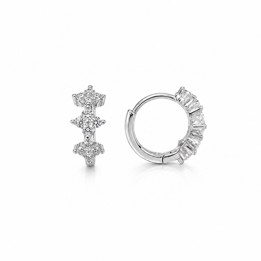 Silver Crystal Flower Hoop Earrings