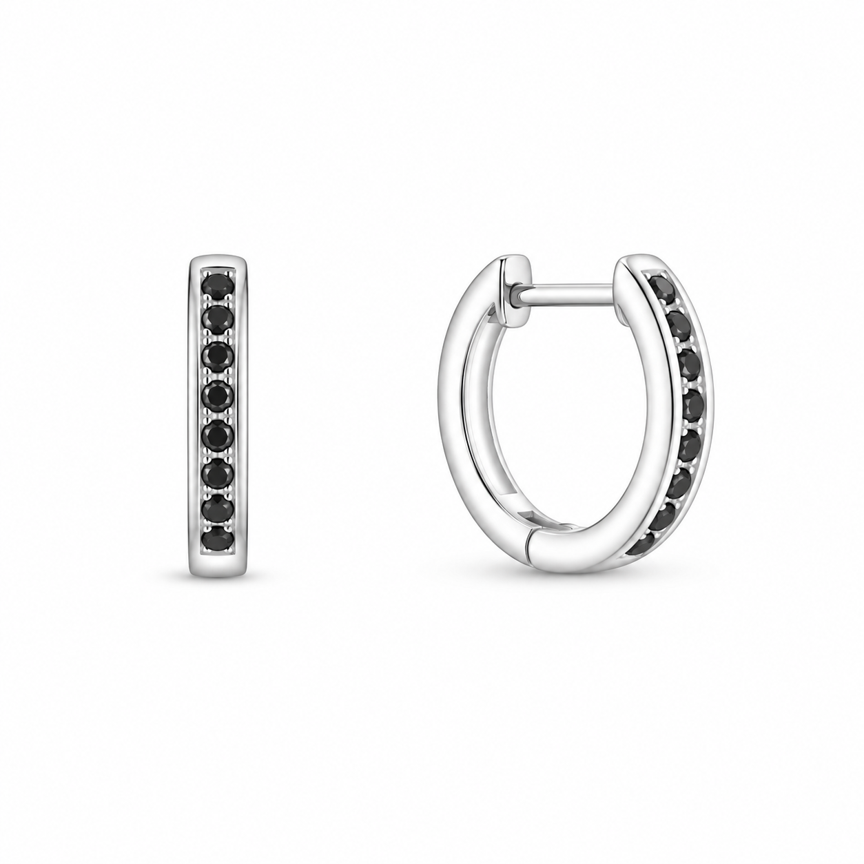 Silver Black CZ Hoop Earrings