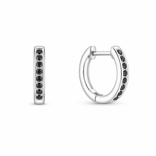 Silver Black CZ Hoop Earrings