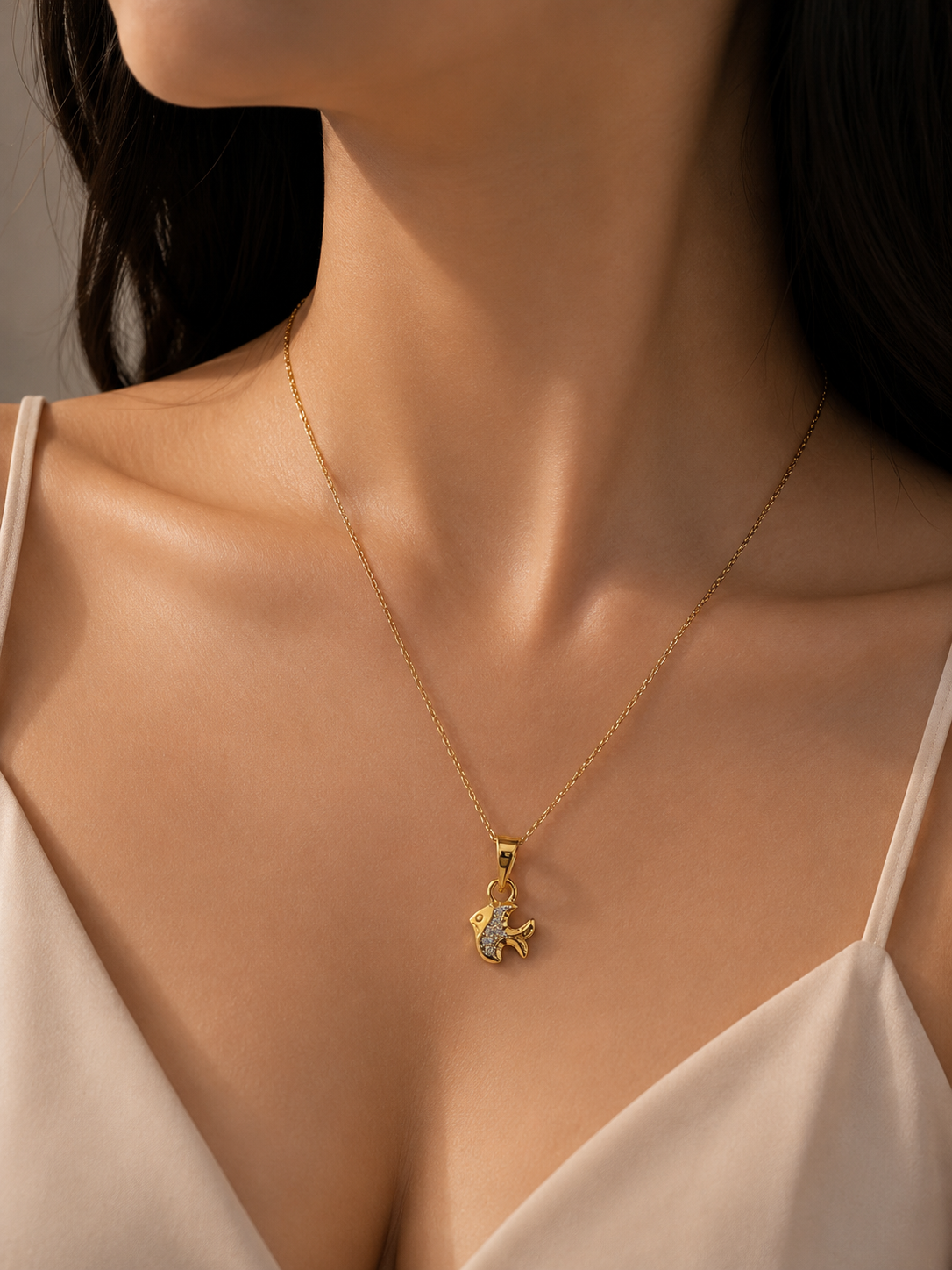 9K Gold Diamond Fish Pendant